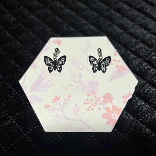 black butterfly charmed studs