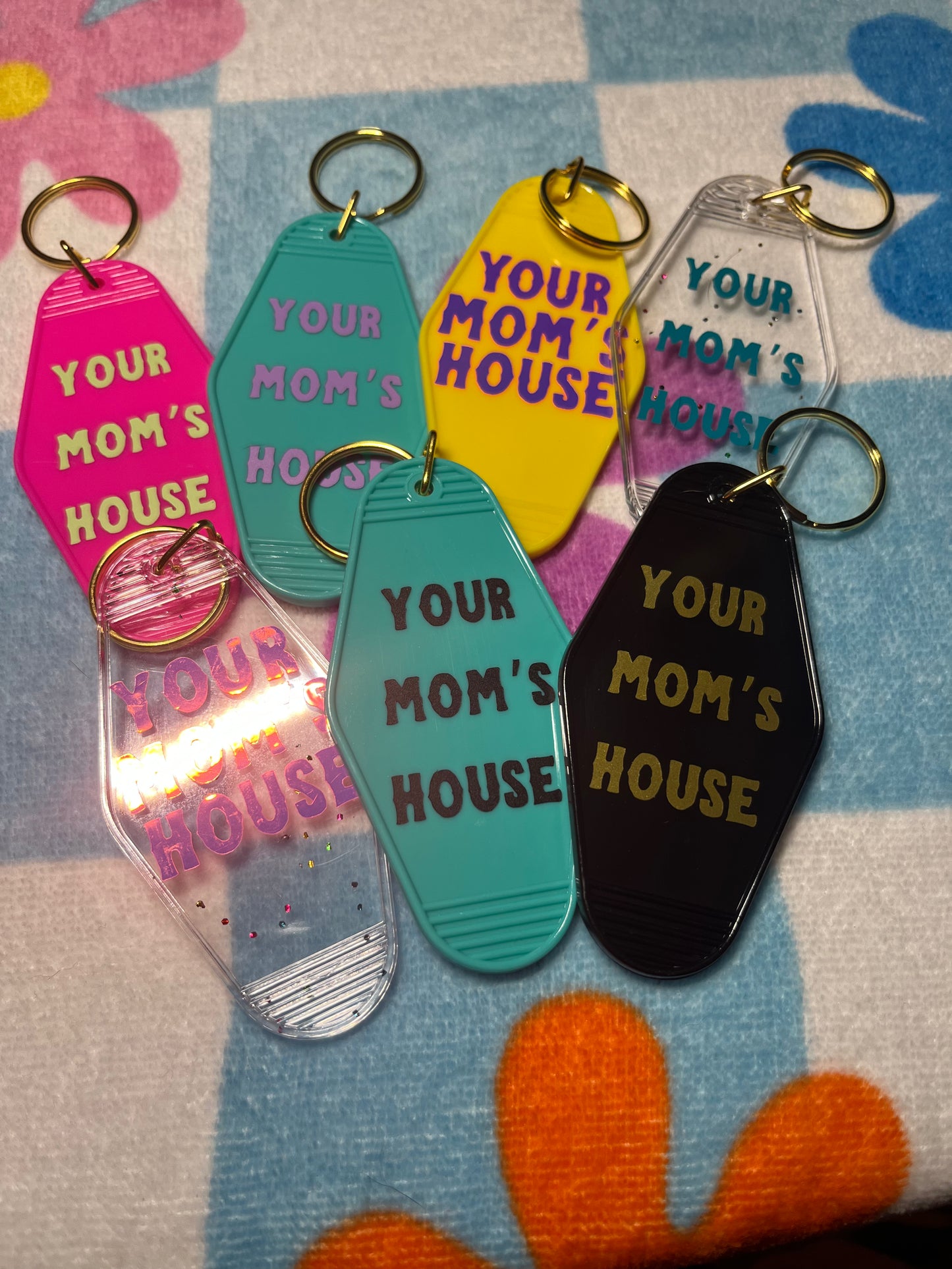 your mom’s house motel keychain